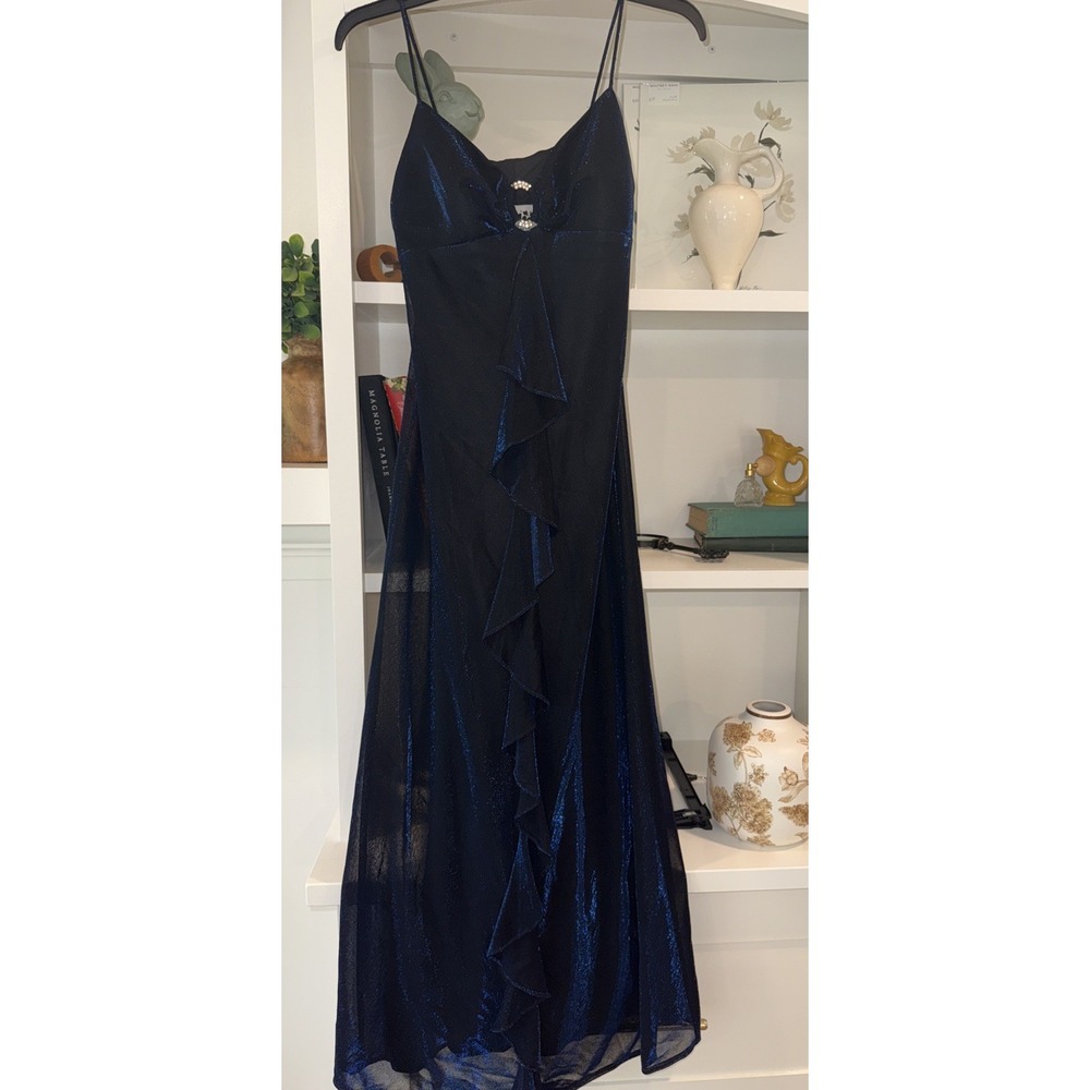 Vtg Y2K Jump Apparel‎ Dress Blue Sparkle Fairy Princess Hoco Ruffle Babydoll 7/8